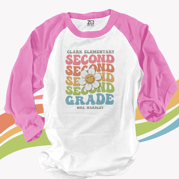 Second grade or any grade teacher retro wavy 70s vibe raglan style team shirt