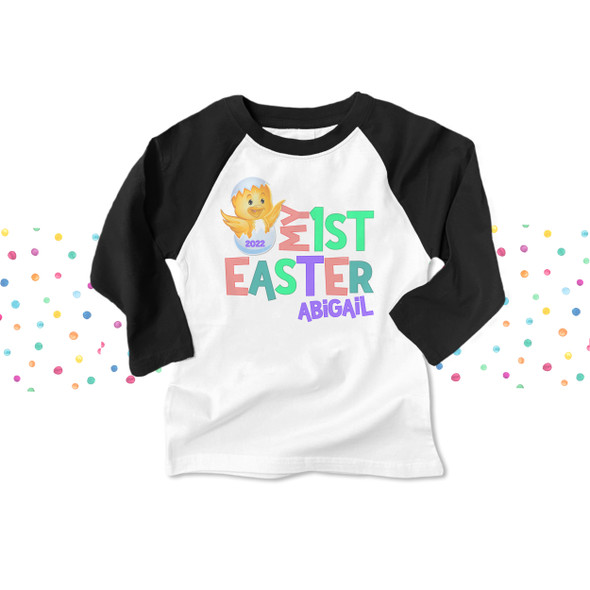 My 1st Easter girl baby chick personalized raglan shirt