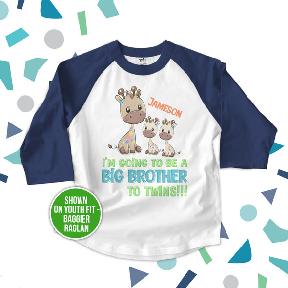 Big brother to be twins funky giraffe pregnancy announcement raglan shirt