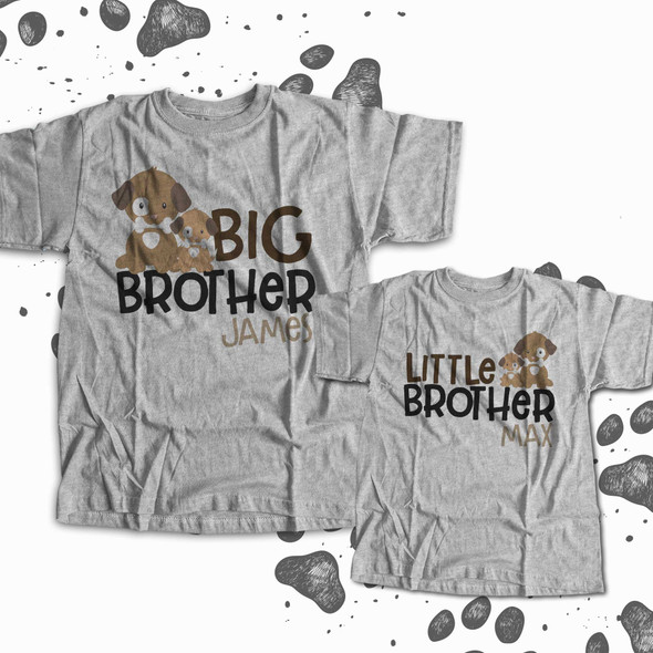 Big brother little brother puppy dog matching sibling Tshirt set