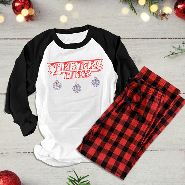 Christmas things funny stranger things parody personalized raglan shirt with pants option