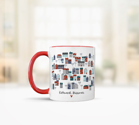 Personalized hometown village holiday white or red handle mug