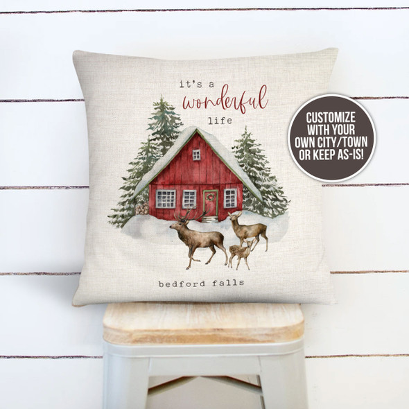 it's a wonderful life snowy farmhouse deer pillowcase pillow