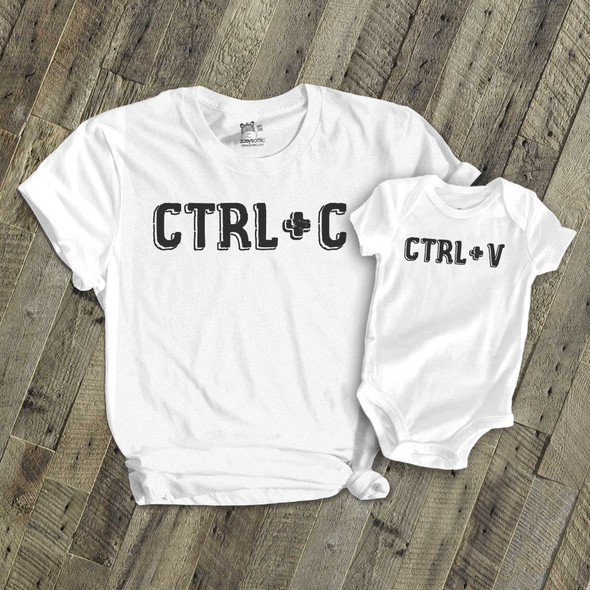 Funny ctrl c and ctrl v copy paste matching mom or dad and kiddo t-shirt or bodysuit custom gift set 