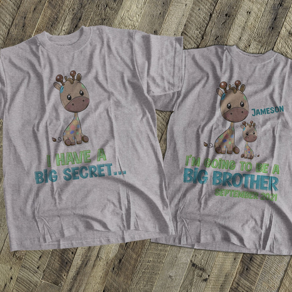 Big brother to be shirt funky giraffe secret pregnancy announcement Tshirt