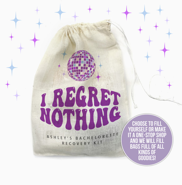 Bachelorette party disco regret nothing hangover recovery bag with content option