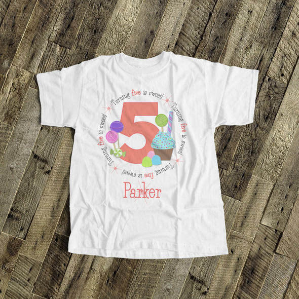 Birthday shirt lollipop and cupcake girl birthday sweets personalized Tshirt