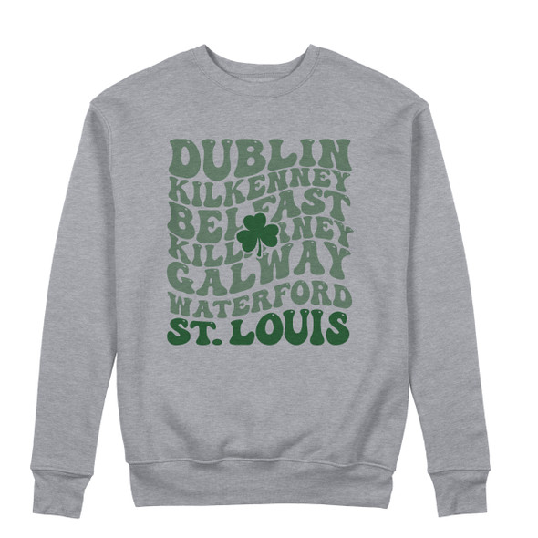 St. Patrick's Day retro curvy text Dublin Belfast Galway St. Louis unisex adult sweatshirt