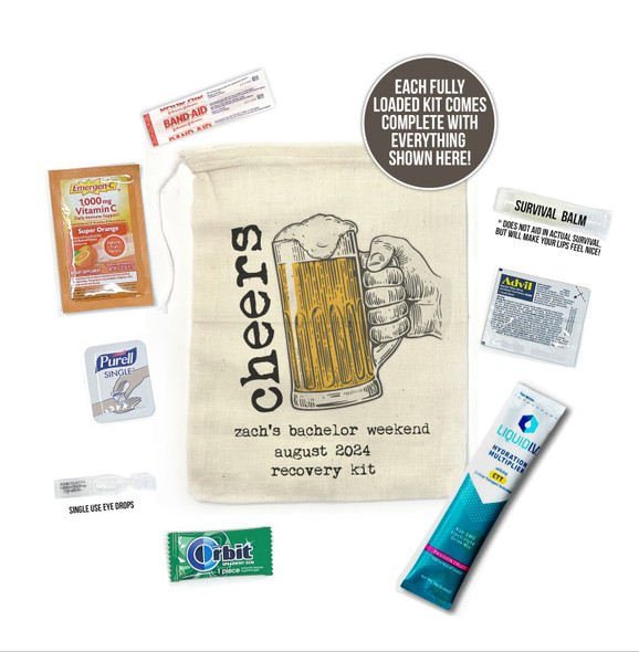 Bachelor party hangover recovery kit cheers beer party favor bag with content option