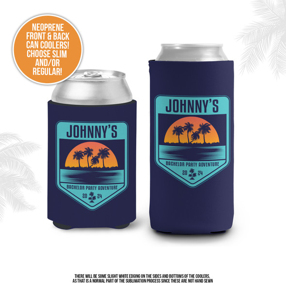 Bachelor party beach theme personalized can coolies