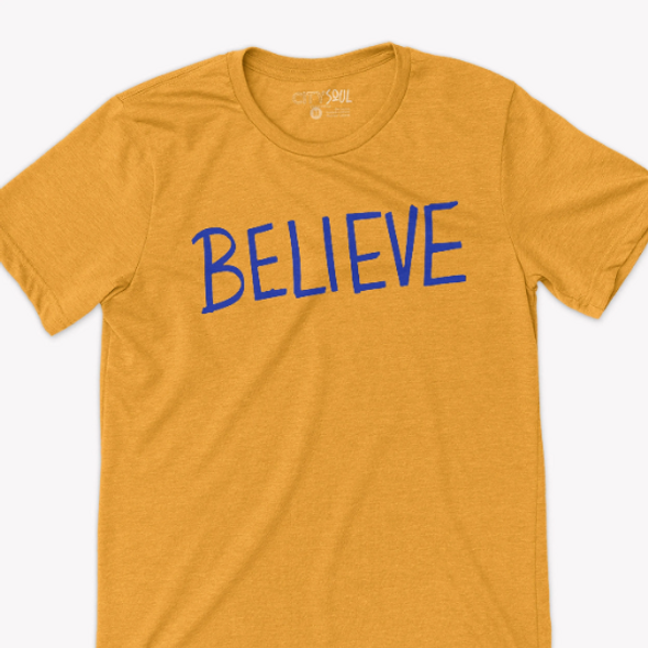 Believe soccer locker room inspirational unisex Tshirt