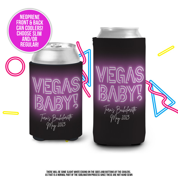 Bachelorette party neon Vegas Baby personalized can coolies