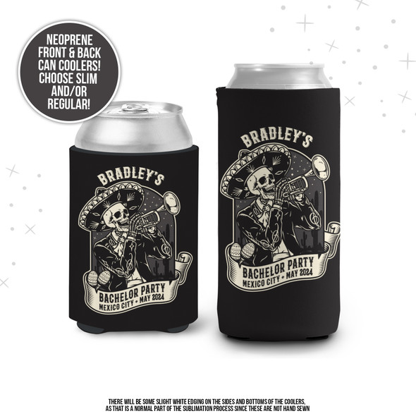 Bachelor or bachelorette party mariachi skeleton personalized regular or slim size can coolies