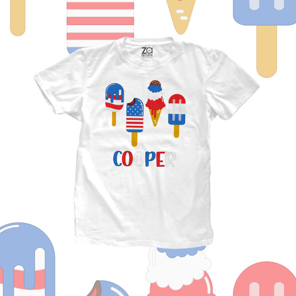 Fourth of July red white blue ice cream personalized Tshirt