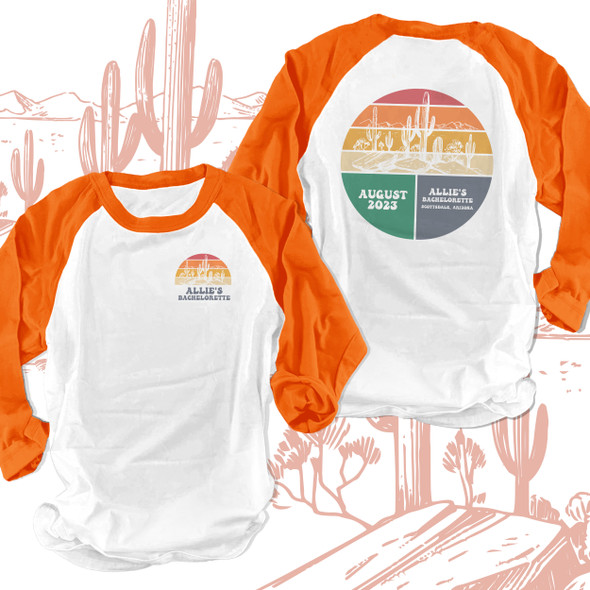 Bachelor or bachelorette party desert cactus personalized adult unisex raglan shirt
