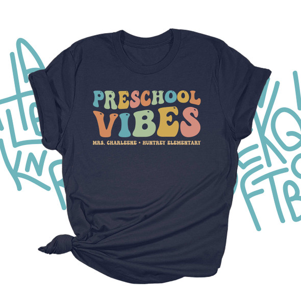 Teacher vibes preschool second grade kindergarten any grade personalized DARK Tshirt
