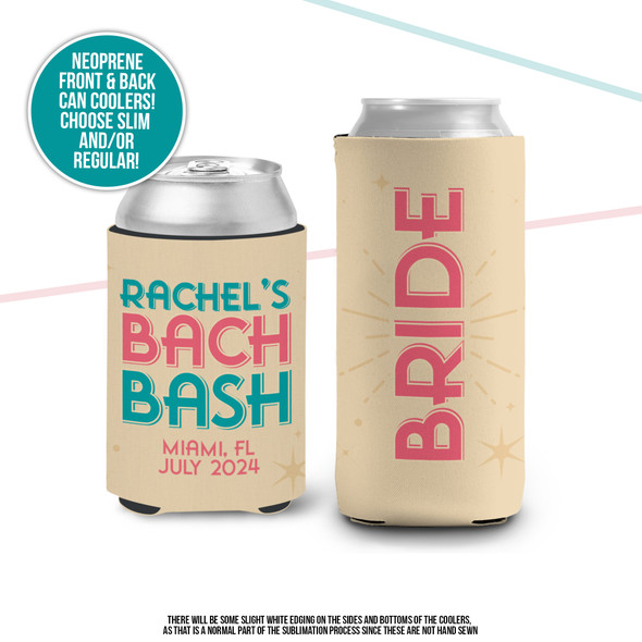 Bachelorette party retro bach bash personalized slim or regular size can coolie