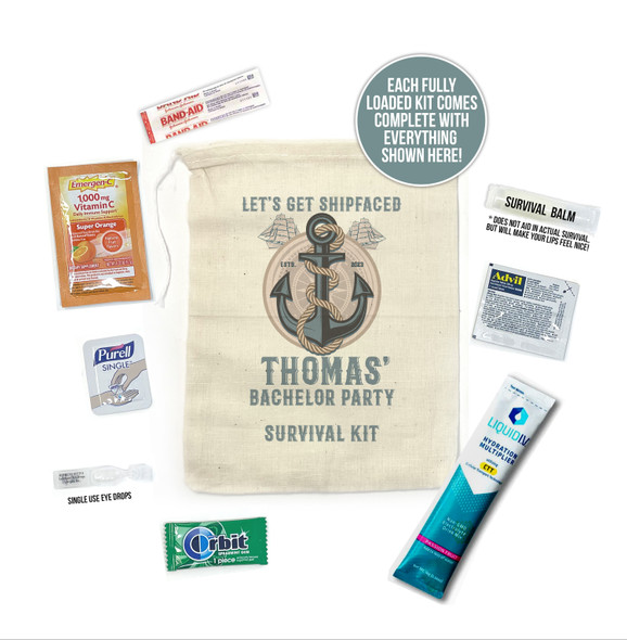 Bachelor party survival kit let's get shipfaced party favor bag with content option