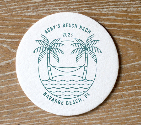 Bachelorette party beach bach personalized round pulpboard coasters