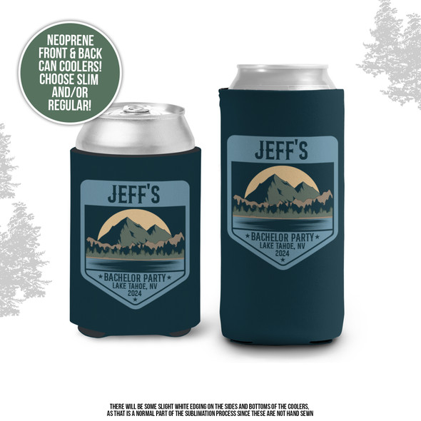 Bachelor party mountain lake personalized slim or regular size can coolies