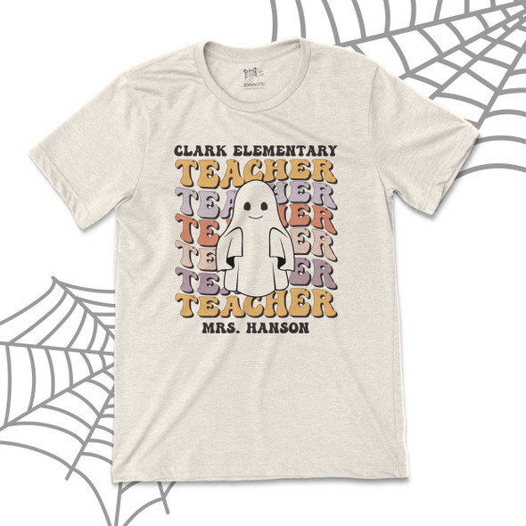 Halloween ghost teacher retro wavy font personalized Tshirt