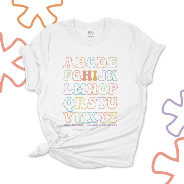Team teacher "HI" alphabet colorful retro font personalized unisex Tshirt 
