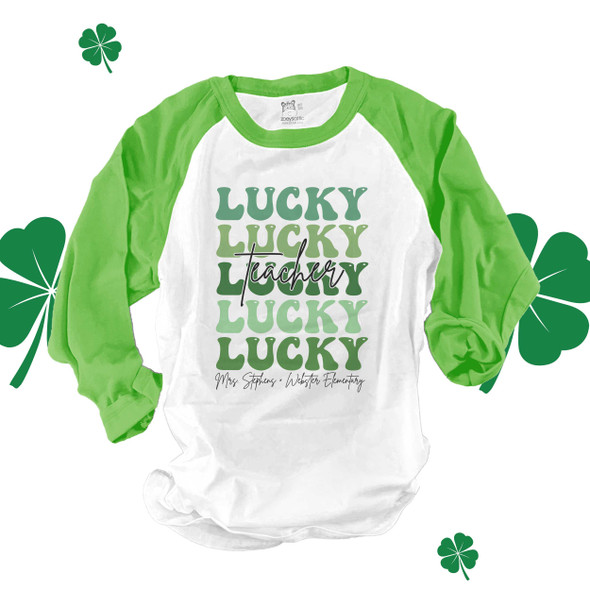 St. Patrick's Day lucky teacher adult unisex raglan shirt