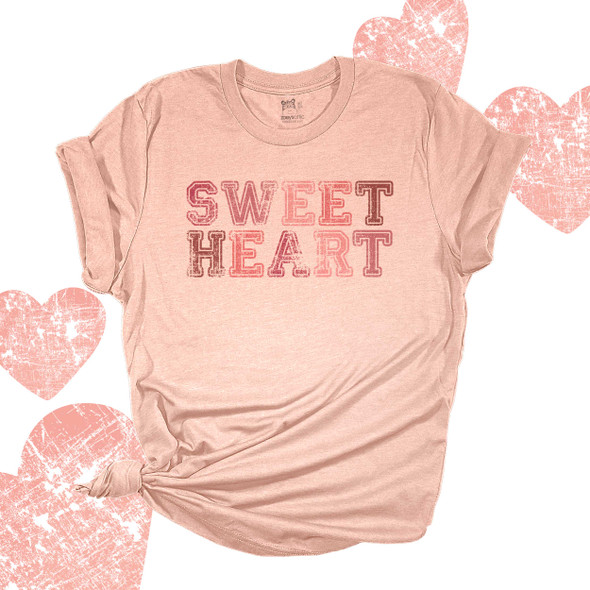 Valentine sweetheart distressed athletic text Tshirt
