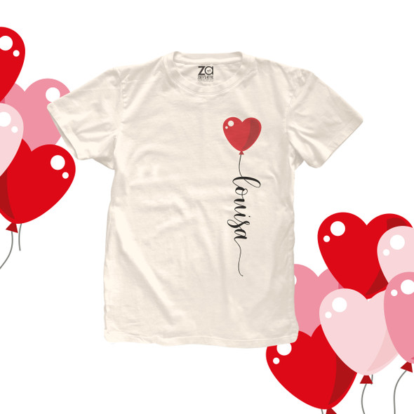  Valentine heart balloon cursive text personalized Tshirt