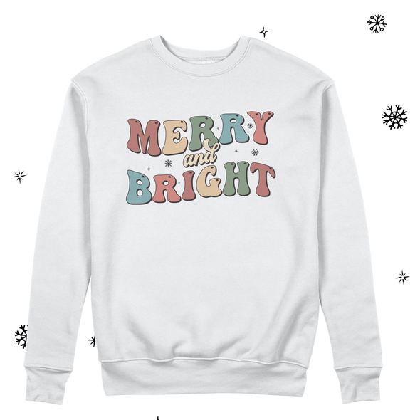 Christmas merry and bright retro groovy adult crew neck sweatshirt