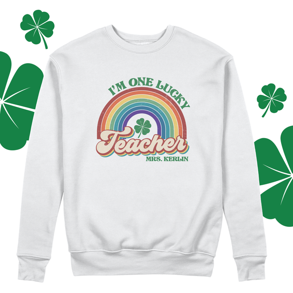 St. Patrick's Day one lucky teacher rainbow personalized unisex adult sweatshirt