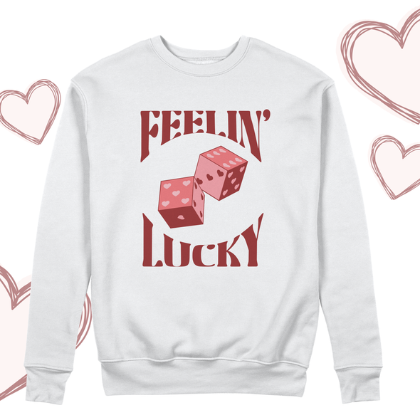 Valentine's Day feelin' lucky heart dice adult crew neck sweatshirt