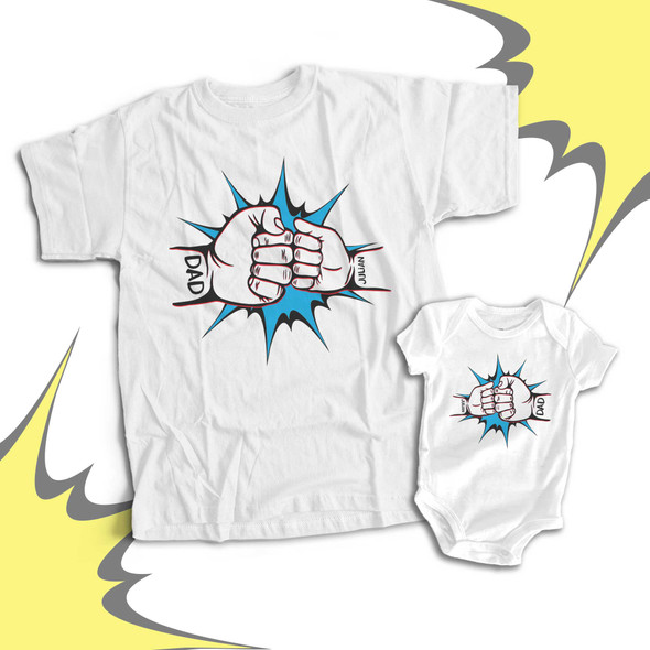 Fist bump dad and baby matching shirt gift set