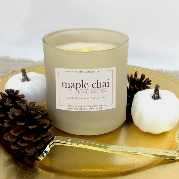 Fall luxury vegan maple chai and sweet cream coconut wax candle