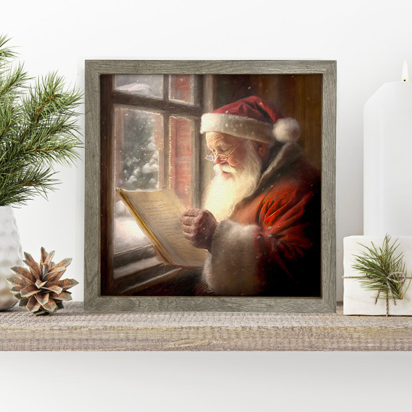 vintage canvas print, old style santa and reindeer canvas wall art