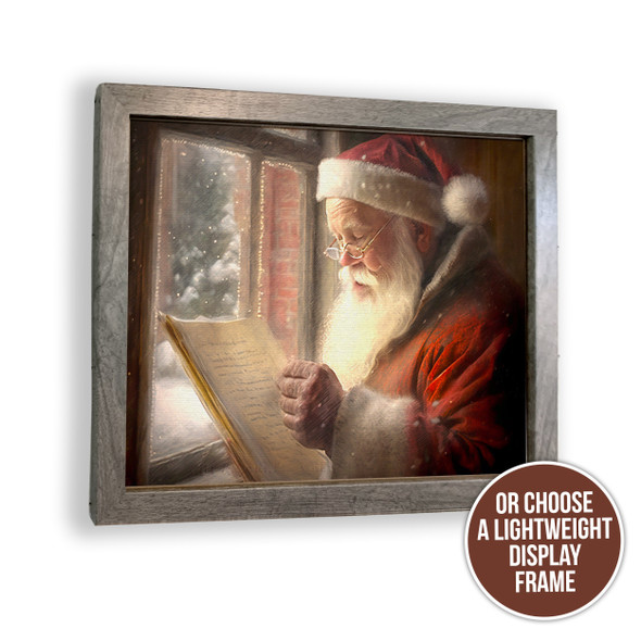 Vintage santa claus checking his list canvas wall art print sign with wood frame option 8" x11"