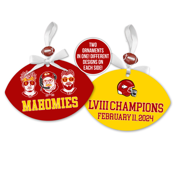 Kansas City Super Bowl LVIII champions mahomies two-sided football shaped ornament gift