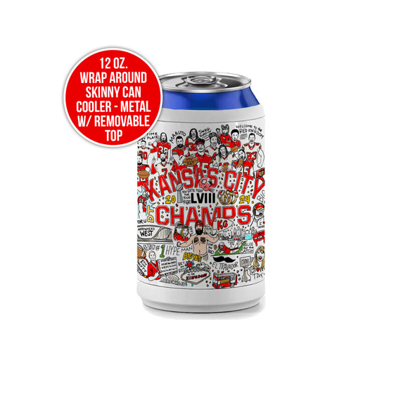 Kansas City Super Bowl LVIII champs hand drawn KC football moments 2023 2024 souvenir tumbler or can cooler