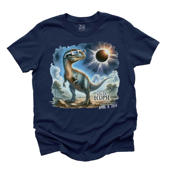 Dinosaur total solar eclipse 2024 kids DARK Tshirt