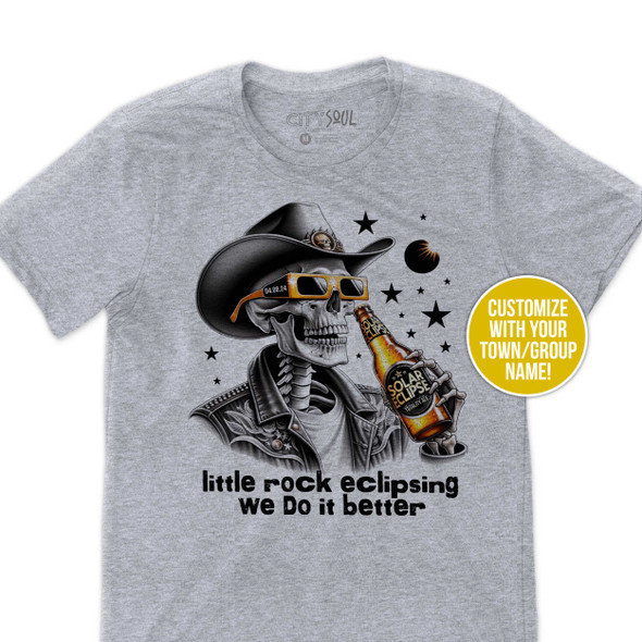 Eclipse 04.08.24 little rock we do it better funny skeleton custom location unisex youth and adult Tshirts