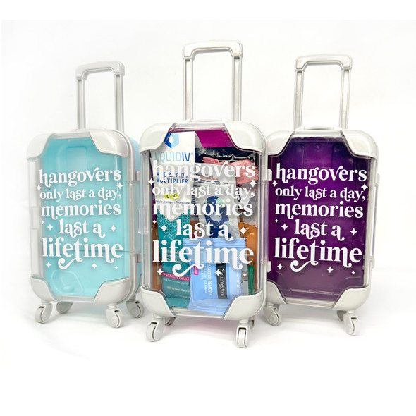 Memories last a lifetime mini suitcase party hangover recovery kit with content options