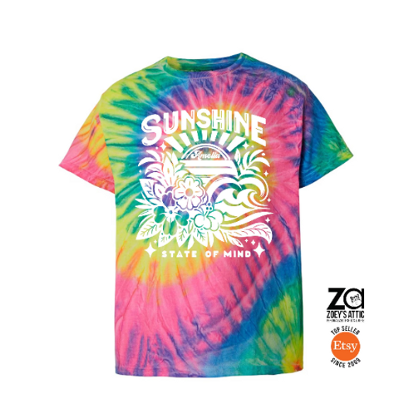 Summer vacation sunshine state of mind personalized group youth and adult tie dye shirts