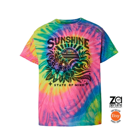 Summer vacation sunshine state of mind personalized group youth and adult tie dye shirts