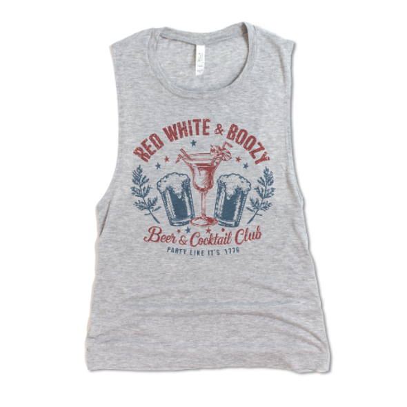 July 4th red white & boozy bella 8803 muscle tank top