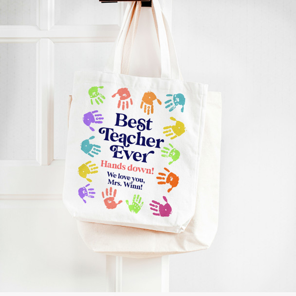 Best teacher hands down personalized tote bag