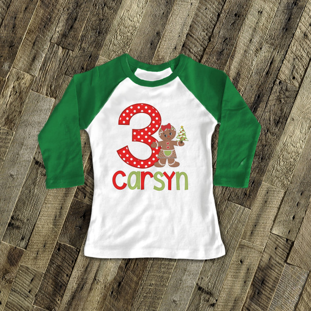 Birthday shirt gingerbread girl personalized birthday raglan Tshirt