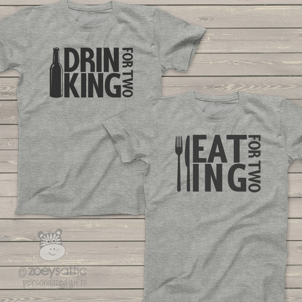 Drinking/Eating For Two shirt set fun pregnancy announcement couples Tshirts gift set 