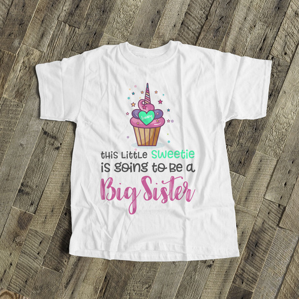 Big sister to be shirt little sweetie cupcake pregnancy announcement Tshirt