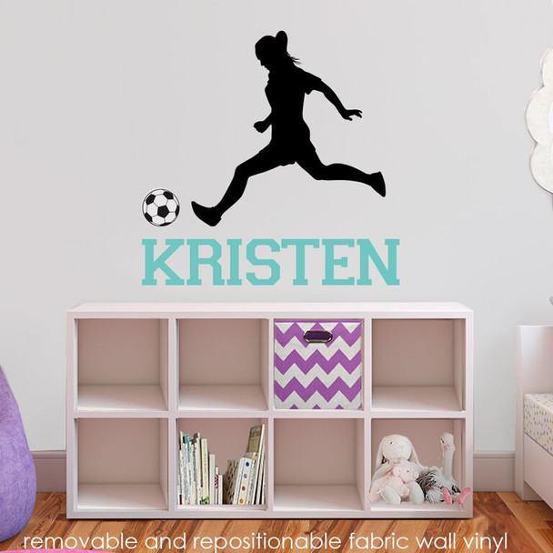 Soccer girl with name fabric vinyl wall decals