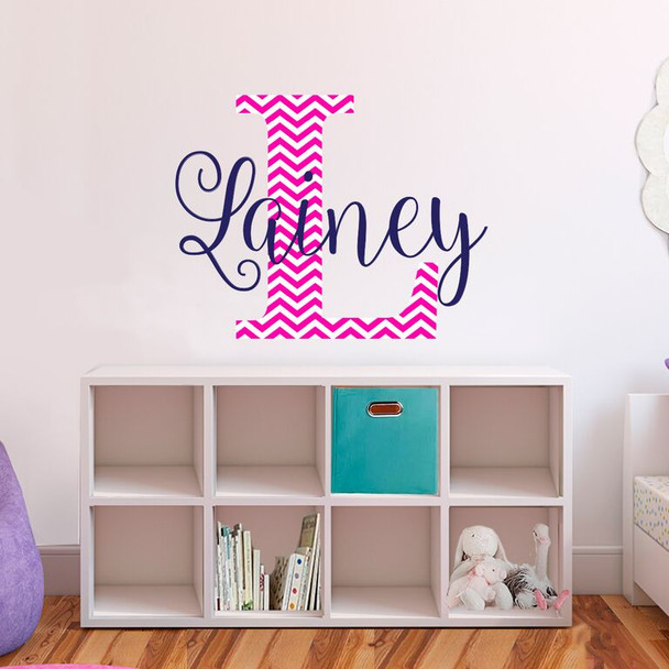 Name and initial chevron fabric vinyl wall decals